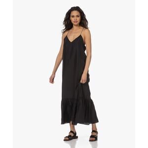 Pomandere Black Sleeveless V-Neck Flounce Hem Slip Maxi Dress Size 2